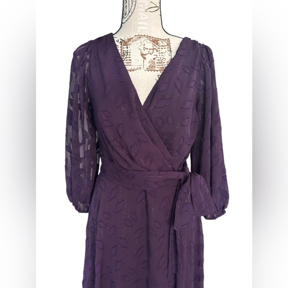 DKNY dark purple hi-lo crossover v-neck tied dress size 4 - Picture 2 of 11